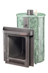 Печь-каменка МАКСИ ПФ дверца со стеклом в ламелях ВЕРДЕ ГВАТЕМАЛА НАБОРНЫЙ (38 м.куб)