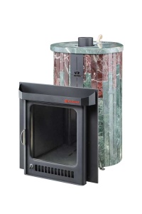 Печь-каменка МАЛЮТКА ПФ дверца со стеклом в ламелях ЗМЕЕВИК + РОССО ЛЕВАНТЕ (18 м.куб)