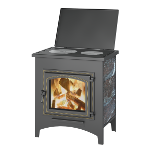 Печь-камин ВЕЗУВИЙ ПК-04 дверца 240 С ЧУГУННОЙ ПЛИТОЙ  амфиболит 12 кВт (200 м.куб)