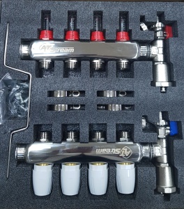 Коллектор с  4 выходами с расходомерами, воздухоотводчиками, кранами ALT-K