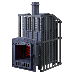 Печь-каменка чугунная GFS ЗК УРАГАН 40П2 в СЕТКЕ  дверца ПАНОРАМА (40 м.куб)