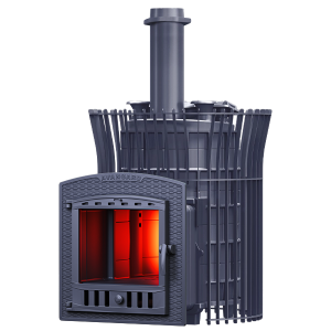 Печь-каменка чугунная АВАНГАРД ЗК УРАГАН 25П2 в сетке ТЮЛЬПАН  дверца ПАНОРАМА  (25 м.куб)