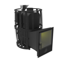 Печь-каменка чугунная ВОЕВОДА 15 дверца Д-2 закрытая каменка сетч.кожух d = 115 мм (6 - 15 м.куб)