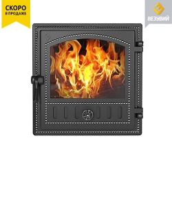 Дверца чугунная ВЕЗУВИЙ 280 крашеная со стеклом АНТРАЦИТ  (посадочный размер 305 х 355 мм)