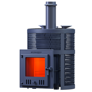 Печь-каменка чугунная ИСКАНДЕР ЗК УРАГАН 25М в СЕТКЕ  дверца со стеклом (25 м.куб)
