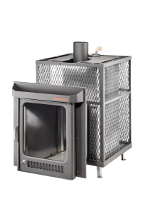 Печь-каменка КВАДРА ПФ дверца со стеклом в кожухе СЕТКЕ (25 м.куб)
