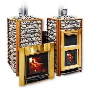 Печь-каменка ЕРМАК ЛЮКС 30 GOLD СЕТКА INOX 304 5мм дверца ПАНОРАМА (22 - 32 м.куб)