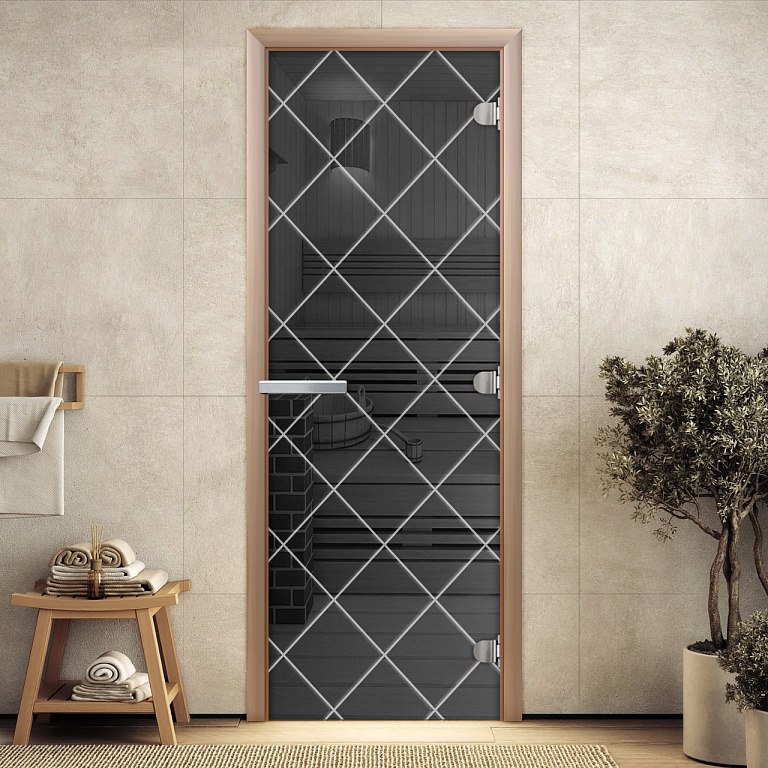 Дверь стеклянная МЕХИКО ГРАФИТ С ГРАВИРОВКОЙ 700 х 1900 мм 3 петли, стекло 8 мм, коробка ОСИНА, магнит DoorWood