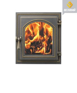 Дверца чугунная ВЕЗУВИЙ 220 крашеная со стеклом БРОНЗА (посадочный размер 290 х 325 мм)