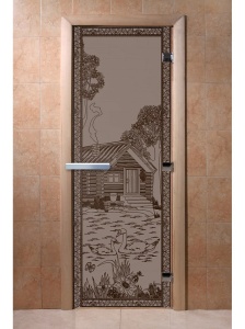 Дверь стеклянная БАНЬКА В ЛЕСУ ГРАФИТ МАТОВЫЙ 700 х 1900 мм 3 петли, ст 8 мм, кор ОСИНА, магнит, DW