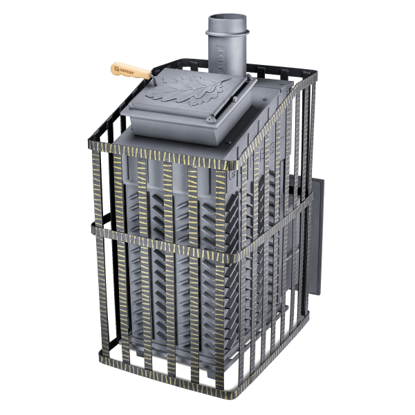 Печь-каменка чугунная GFS-ЗК УРАГАН 30С в сетке усиленная каменка (28 м.куб)