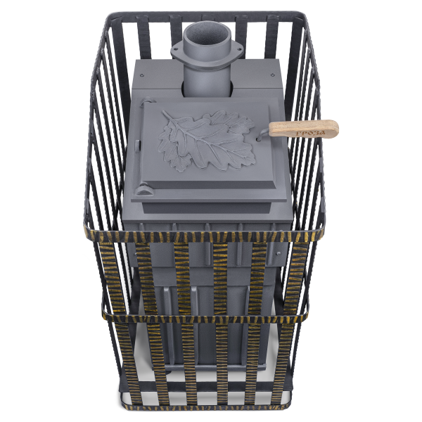 Печь-каменка чугунная ГРОЗА-УРАГАН 24МС дверца со стеклом в сетке (24 м.куб)