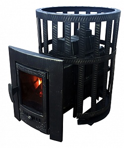 Печь-каменка чугунная ВОЕВОДА 20 дверца КАМИН сетчатый кожух (12 - 24 м.куб)