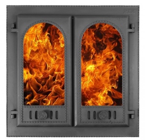 Дверца каминная ДК-8С ГОРНИЦА-2 двухстворчатая со стеклом крашеная RLK 8415 (ПР: 500 х 500) ЛИТКОМ