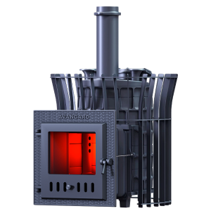 Печь-каменка чугунная АВАНГАРД ЗК УРАГАН 25М в сетке ТЮЛЬПАН  дверца со стеклом  (25 м.куб)