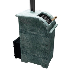 Печь-каменка чугунная КНЯЗЬ КАЛИТА чугунный тоннель и чугунная дверца ПАНОРАМА ТАЛЬКОХЛ (18-34м.куб)