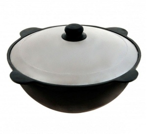 Казан чугунный 16л узбекский с крышкой круглое дно