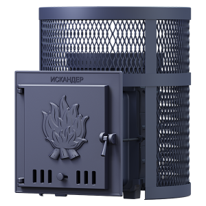 Печь-каменка чугунная ИСКАНДЕР 18 в СЕТКЕ  дверца глухая (18 м.куб)