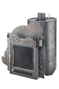 Печь-каменка МАЛЮТКА ПФ дверца со стеклом в кожухе ДУБЫ (18 м.куб)