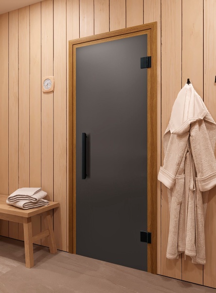 Дверь стеклянная ФАВОРИТ БЛЭК ГРАФИТ МАТОВАЯ 700 х 1900 мм 2 петли,стекло 8 мм,кор. ХВОЯ,магн DW