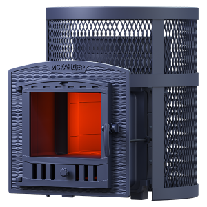 Печь-каменка чугунная ИСКАНДЕР 25П2 в СЕТКЕ  дверца ПАНОРАМА (25 м.куб)