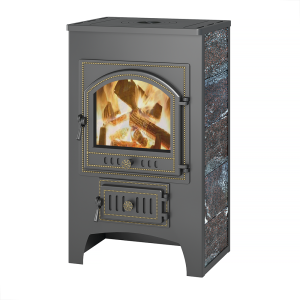 Печь-камин ВЕЗУВИЙ ПК-01 дверца 205 С ЧУГУННОЙ ПЛИТОЙ амфиболит 12 кВт (200 м.куб)