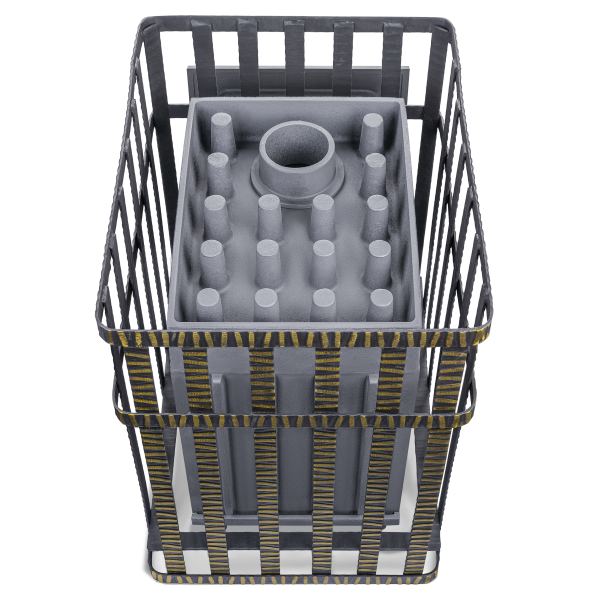 Печь-каменка чугунная ГРОЗА 24МС дверца со стеклом в сетке (24 м.куб)
