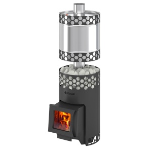 Печь-каменка ЧЁРНАЯ ПЧЁЛКА с баком дверца со стеклом (6 - 14 м.куб)