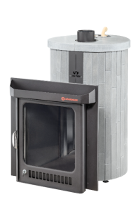 Печь-каменка МАЛЮТКА ПФ дверца со стеклом в ламелях СЕРЫЙ ВЕЛЮР ЦЕЛЬНЫЙ (18 м.куб)